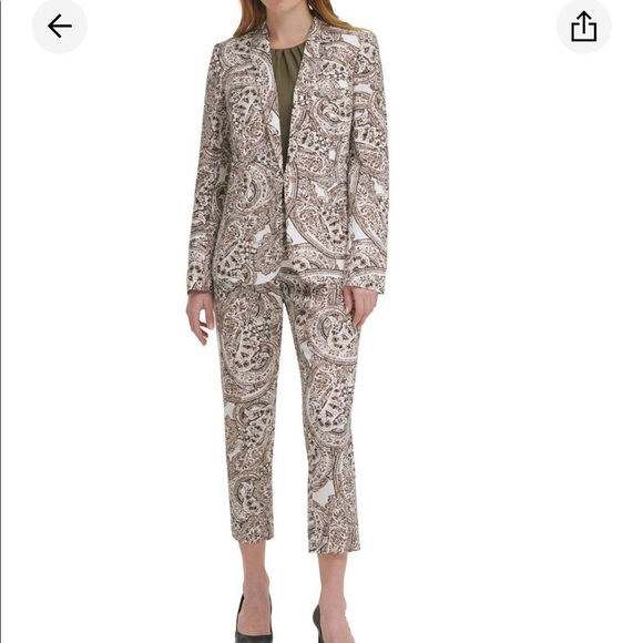 Calvin Klein Paisley Print Linen-Blend Collar Roll-Tab Sleeve Open Front Jacket - Picture 5 of 16